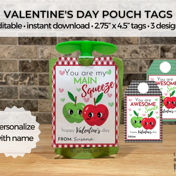 Applesauce Valentine’s Day Tags, Awesome Sauce Valentine, Kids Valentine, Classroom Favors, Preschool Valentine, Editable, Instant Download