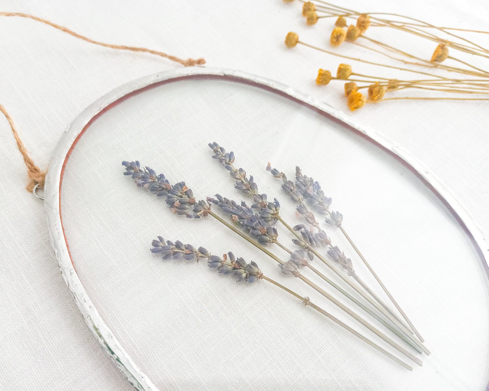 Herbarium Stained Glass Frame, Real Lavender Large Wall Art in Glass