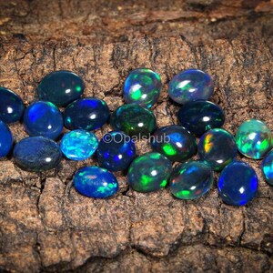 Wholesale Lot 20 Pcs 4.55 Cts Cabochon Fire Black Opal Gemstone/ Black Cabochon Opal / Oval Loose Gem/ Untreated Opal For Jewelry 4x5 mm