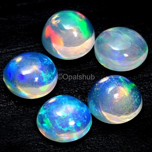 Cabochon Fire Opal Gemstone Lot: 5 White Opal Round Stones (7x7 mm)