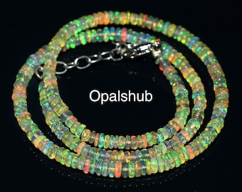 Natural Ethiopian Welo Fire Opal Bead Necklace: Rondelle Gemstone Chain ...