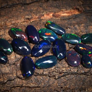 16 Pcs Wholesale Lot Natural Cabochon Fire Black Opal / 14.00 Cts Black Gemstone/ Oval Cabochon Opal Stone/ Making For Jewelry