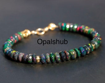 Faceted Black Opal Bead Bracelet: Ethiopian Gemstone Jewelry