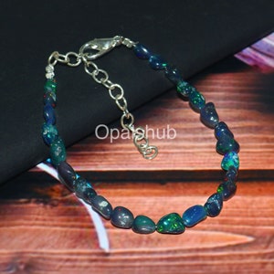 Ethiopian Opal Tumble Bead Bracelet: Black Fire Opal, 6 inch