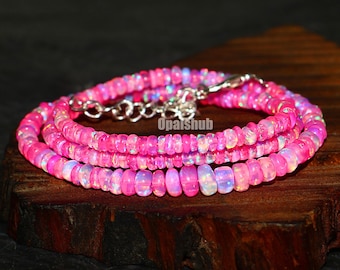 Pink Fire Opal Bead Necklace: Ethiopian Rondelle Gemstone
