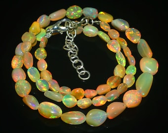 Ethiopian Opal Nugget Bead Necklace: Natural Fire Opal Jewelry