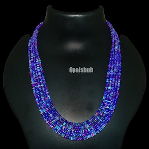 5 Strand Purple Opal Necklace | Fire Opal Beads Necklace | Opal Smooth Rondelle Bead Necklace | Ethiopian Opal Necklace | Opal Jewellery