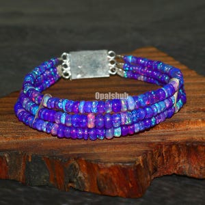 Ethiopian Opal Bracelet: Purple Rondelle Beads, 3Strands Bracelet