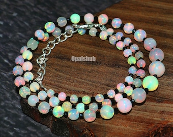 Ethiopian Opal & Black Spinel Necklace: Handmade Sphere Bead Jewelry