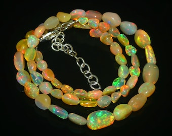 Ethiopian Opal Nugget Bead Necklace - Fire Opal Jewelry