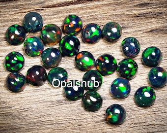 Cabujones de ópalo negro etíope: lote de piedras preciosas sueltas redondas de 5 mm