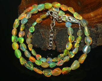 Ethiopian Opal Nugget Bead Necklace: Natural Fire Opal Jewelry