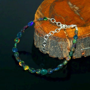 Ethiopian Welo Fire Opal Bracelet: Black Tumble Bead Gemstone