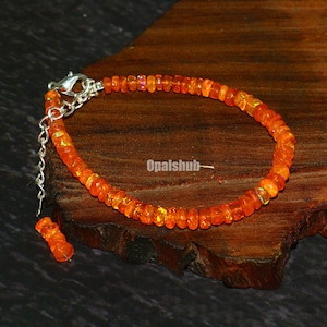Ethiopian Orange Opal Bracelet: 925 Sterling Silver Faceted Rondelle Beads
