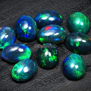 Cabochon Fire Black Opal Gemstone/ Black Cabochon Opal / Oval Loose Gem/ Untreated Opal For Jewelry 10x8 mm