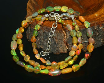 Ethiopian Opal Nugget Bead Necklace: Natural Fire Opal Jewelry