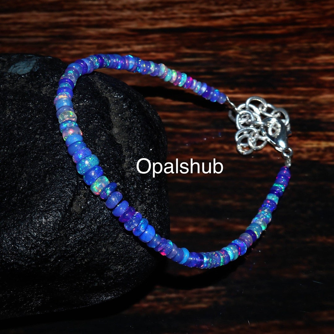 Ethiopian Opal Bead Bracelet. Fire Opal Rondelle Bead Beacelet. Purple