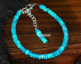Natural Paraiba Opal Bracelet: Sterling Silver Ethiopian Rondelle Bead