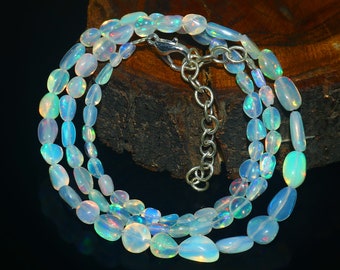 Ethiopian Opal Nugget Bead Necklace - Fire Opal Jewelry (16 inches)