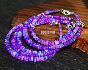 Pulsera de ópalo morado: cuentas redondas etíopes de plata de ley 925