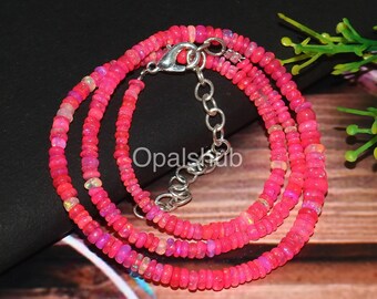 Pink Ethiopian Opal Bead Necklace: Smooth Rondelle Gemstone