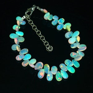 Ethiopian Opal Bracelet: Almond Bead Dangle, 6.5 inch