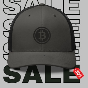 Satoshi&#39;s Collection - Black Bitcoin Crypto Symbol Ticker Embroidered One Size Fits All Premium Trucker Cap, Custom Gift For Dad Grandpa