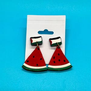 Watermelon Palestine Flag Polymer Clay Dangle Earrings - All Proceeds Donated to Aid Gazans