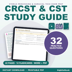 Surgical Tech Study Guide, CST Study Guide, CRCST Study Guide, Sterile Processing Exam Prep, 32 Practice Questions, 12 Flashcards
