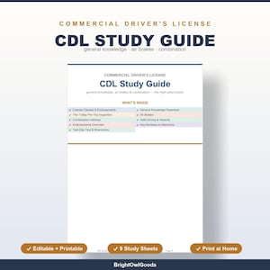 CDL学習ガイド（練習問題28問、フラッシュカード、覚えておくべき重要数字、エアブレーキ、クラスA免許試験対策付き）、即時ダウンロード