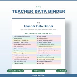 Carpeta de datos para el profesor imprimible, registro de evaluación y comportamiento en el aula, registro de asistencia, calificaciones y contacto con los padres, descarga instantánea.