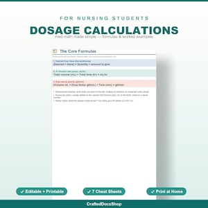 Dosage Calculations Cheat Sheet with 18 Practice Problems, Flashcards, Worked Examples, Nursing Med Math