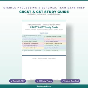 Surgical Tech Exam Study Guide, CRCST and CST Sterile Processing Certification Prep, 32 Practice Questions and Flashcards, Instant Download