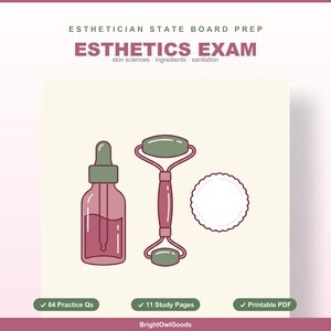 Esthetician State Board Exam Guide with 80 Practice Questions, Answer Key and Flashcards, Instant Download