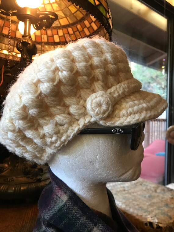 Vintage 70’s cream wool hand knit cap - image 2