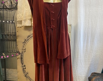 1960’s vintage rust velvet handmade dress with built in shawl.