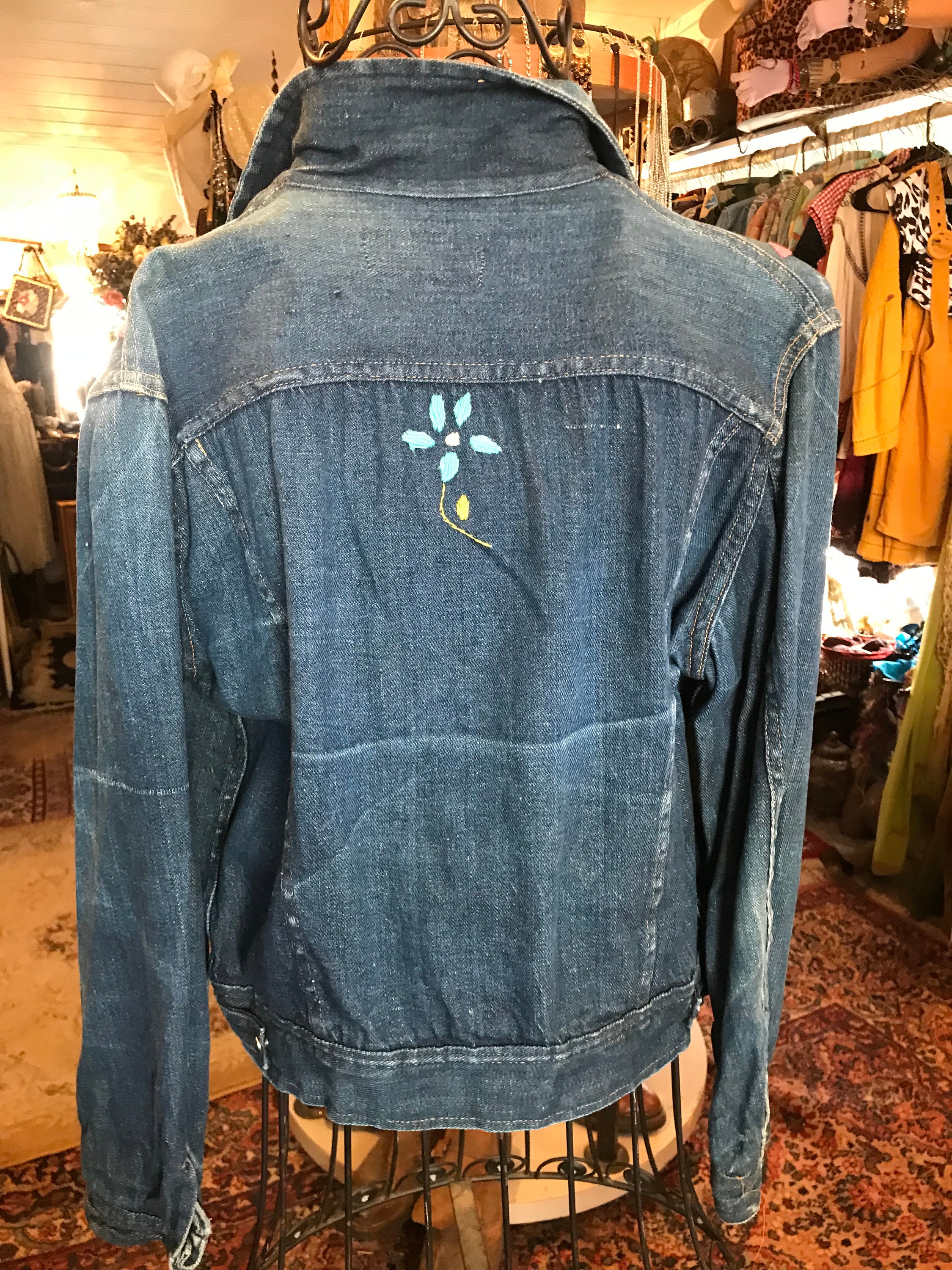 Denim Jacket Vintage Embroidered - Etsy