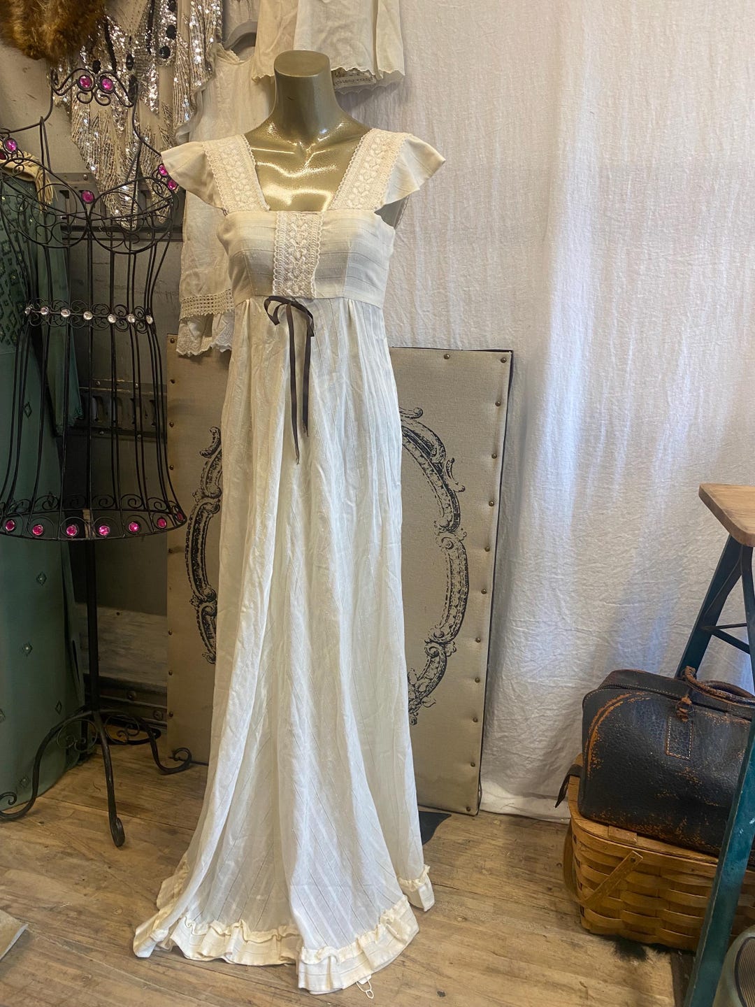 Super Adorable One of a Kind Handmade 1970s Cotton Maxi Dress