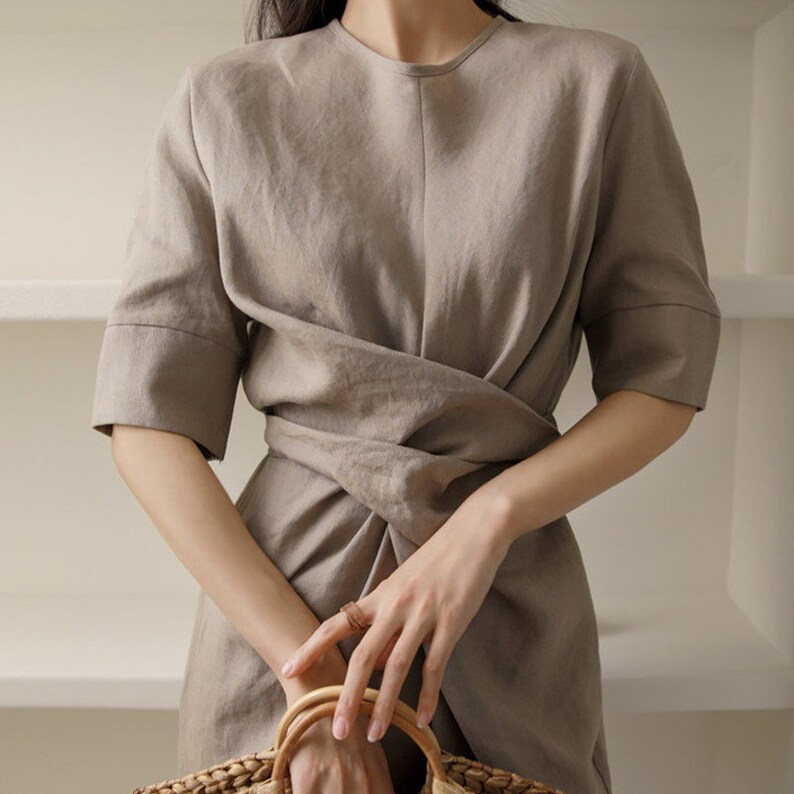Women's Linen Wrap Dress With Pockets Summer Short Etsy