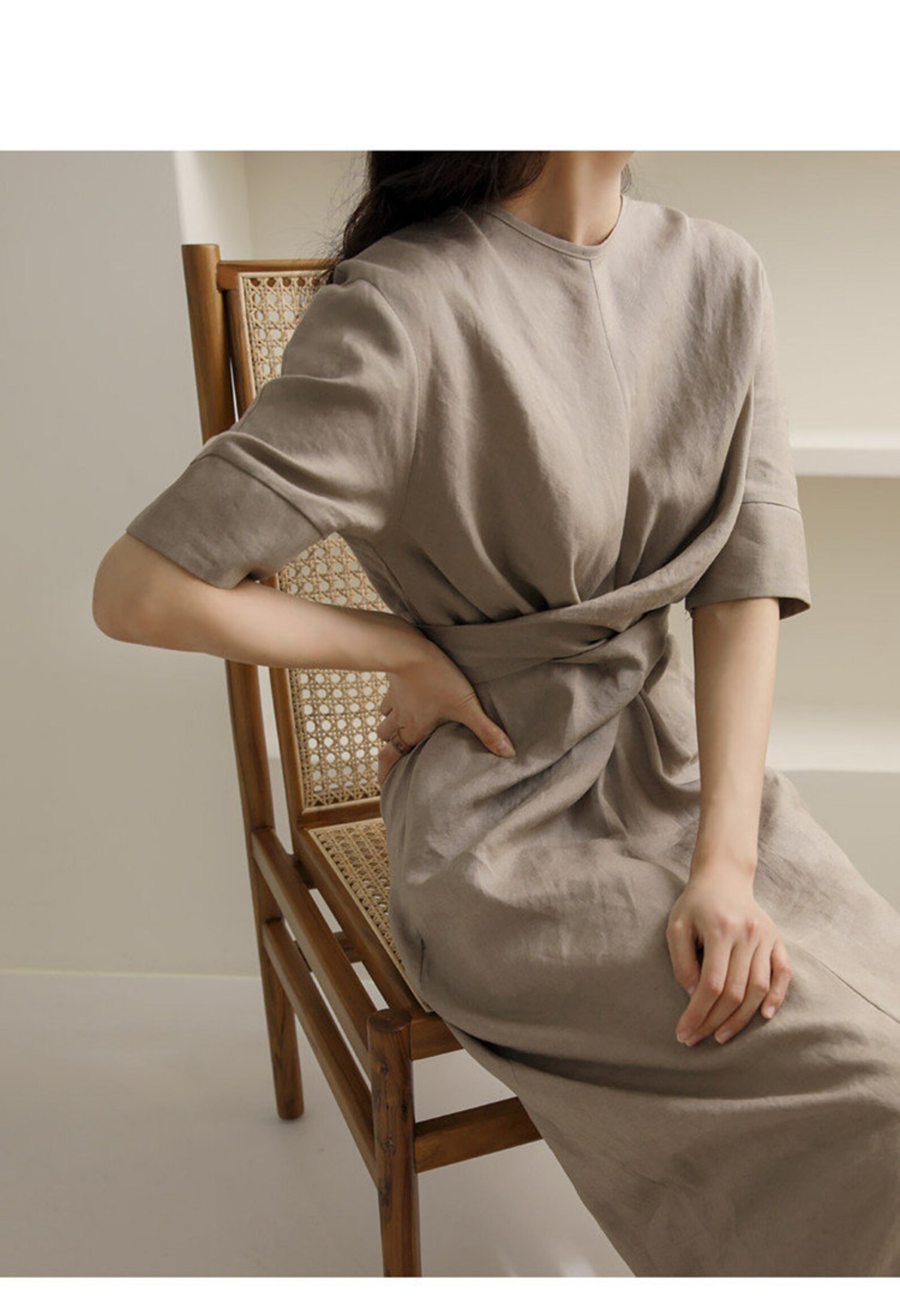 Women's Linen Wrap Dress With Pockets Summer Short Etsy