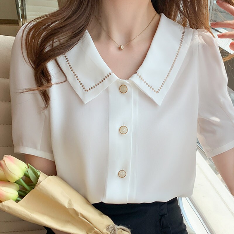 Women's Elegant Short Sleeve Button Blouse Women's Etsy