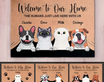 Welcome To The Pet Home -Funny Personalized Pet Decorative Mat, Doormat for Cat & Dog Lovers -Customized Indoor/Outdoor Rug -Decorative Mat