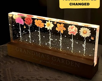 Grandma‘s Garden Birth Month Flower Personalized LED Night Light, Mother's Day Gift For Grandma Mom