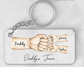 Daddy's Team Fist Bump Personalized Acrylic Keychain