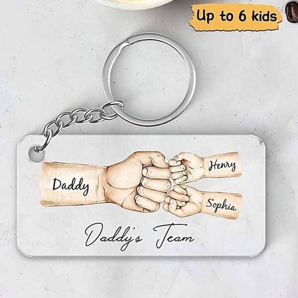 Daddy's Team Fist Bump Personalized Acrylic Keychain