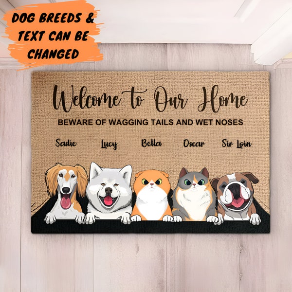 Bienvenido a The Pet Home: divertido tapete decorativo personalizado para mascotas, felpudo (gato y perro)
