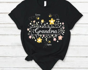 Personalized Grandma Flower Bee And Grandkids Custom Names Mother's Day T-Shirt