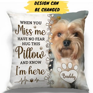 Personalized Stainless Dog Sleeping Angel Keychain - Double Sides Printed - Custom Photo Hug This Pillow Then You Know I'm Here - Memorial