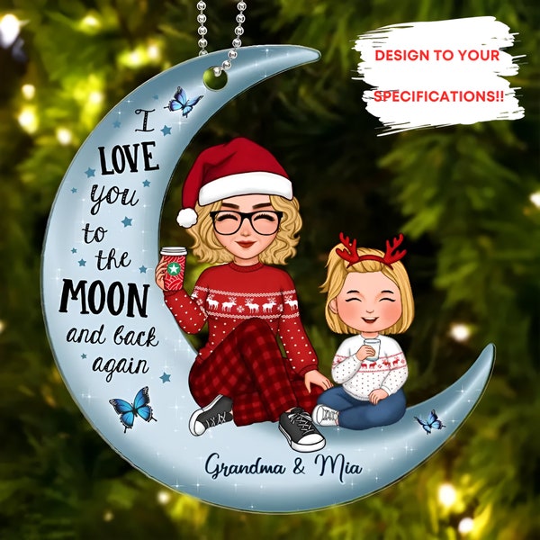 Ornement de Noël en acrylique personnalisé pour grand-mère et petit-enfant sur la lune