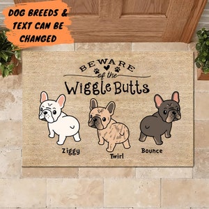 Frenchie Wiggle Butt Club Dog Personalized Doormat